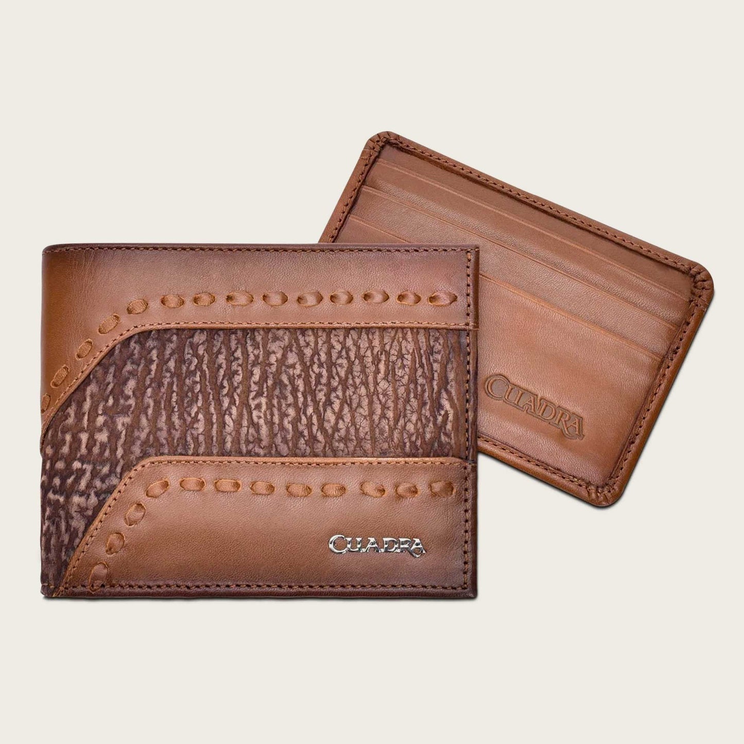 Handwoven honey leather bifold wallet