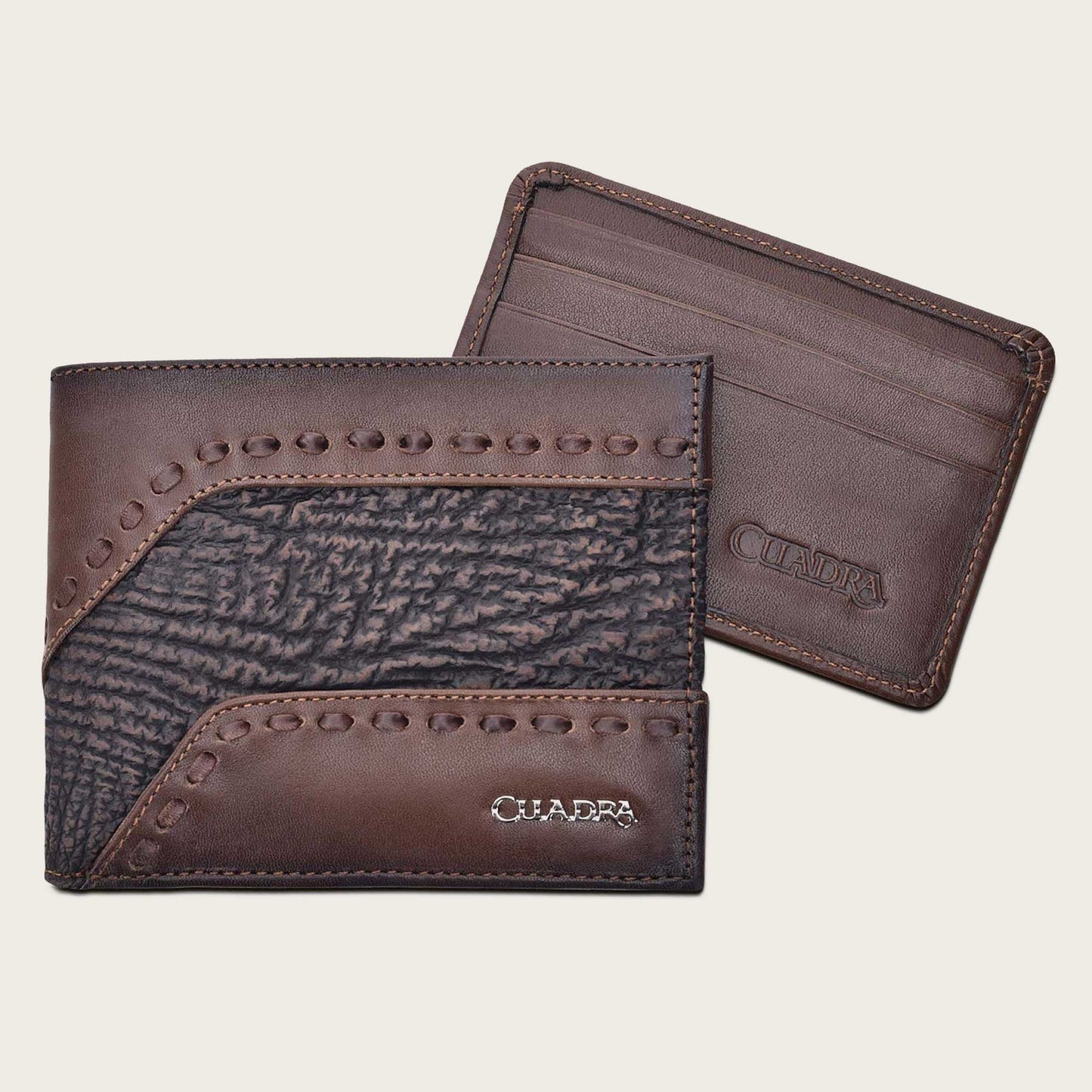 Handwoven brown leather bifold wallet
