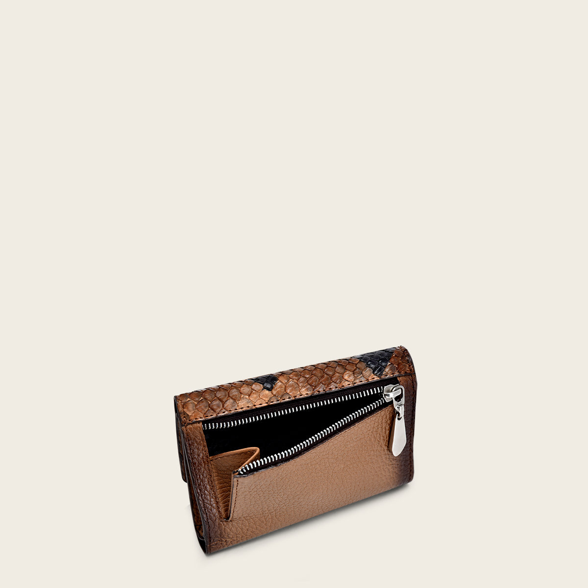 Brown exotic leather trifold wallet