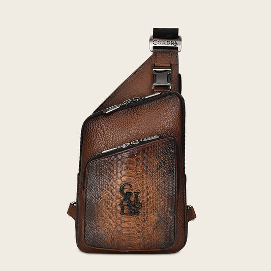 Mens honey brown exotic leather shoulder bag