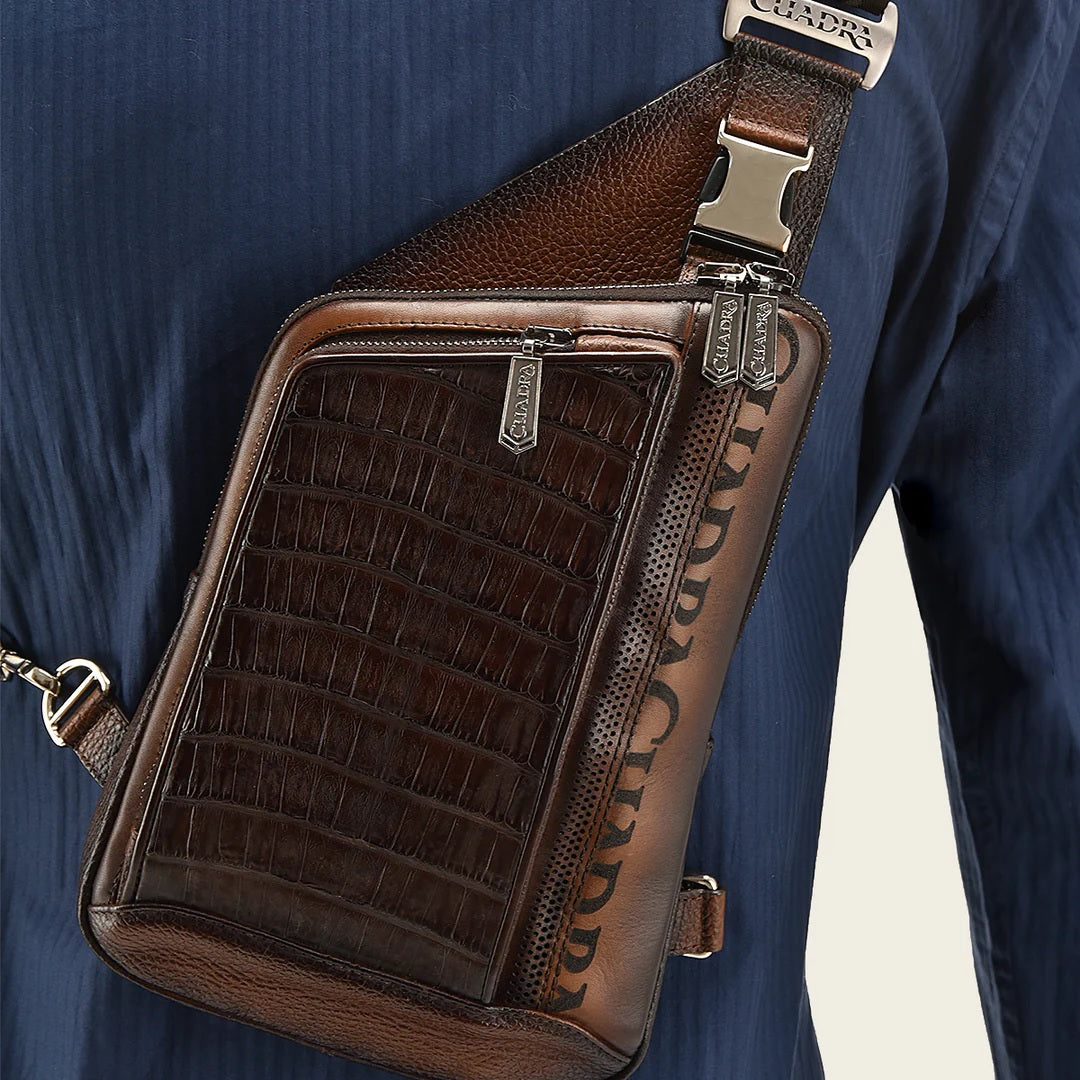 Mens Brown high exotic leather shoulder bag