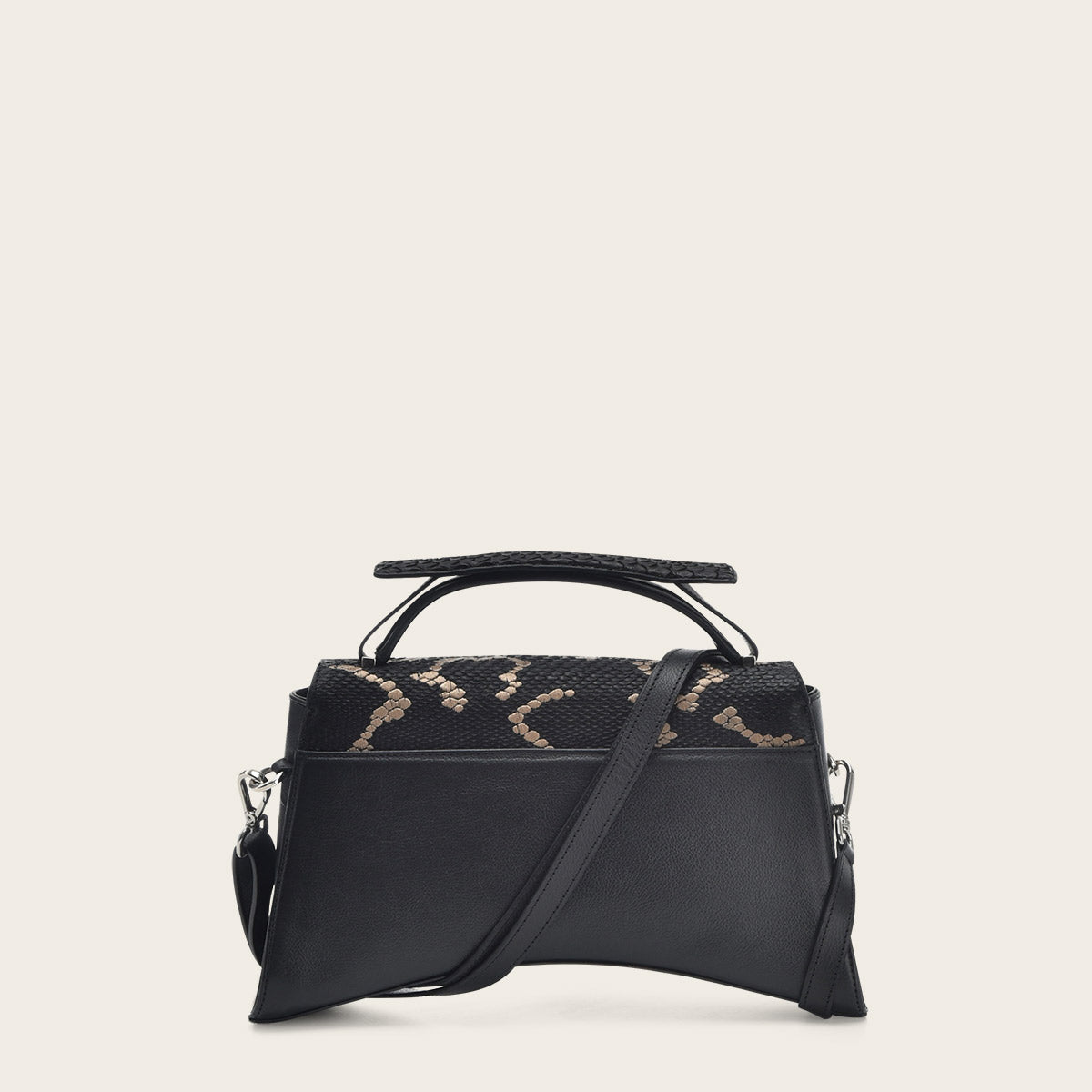 Black exotic leather asymmetrical handbag