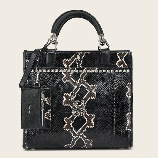 Full exotic black leather handbag