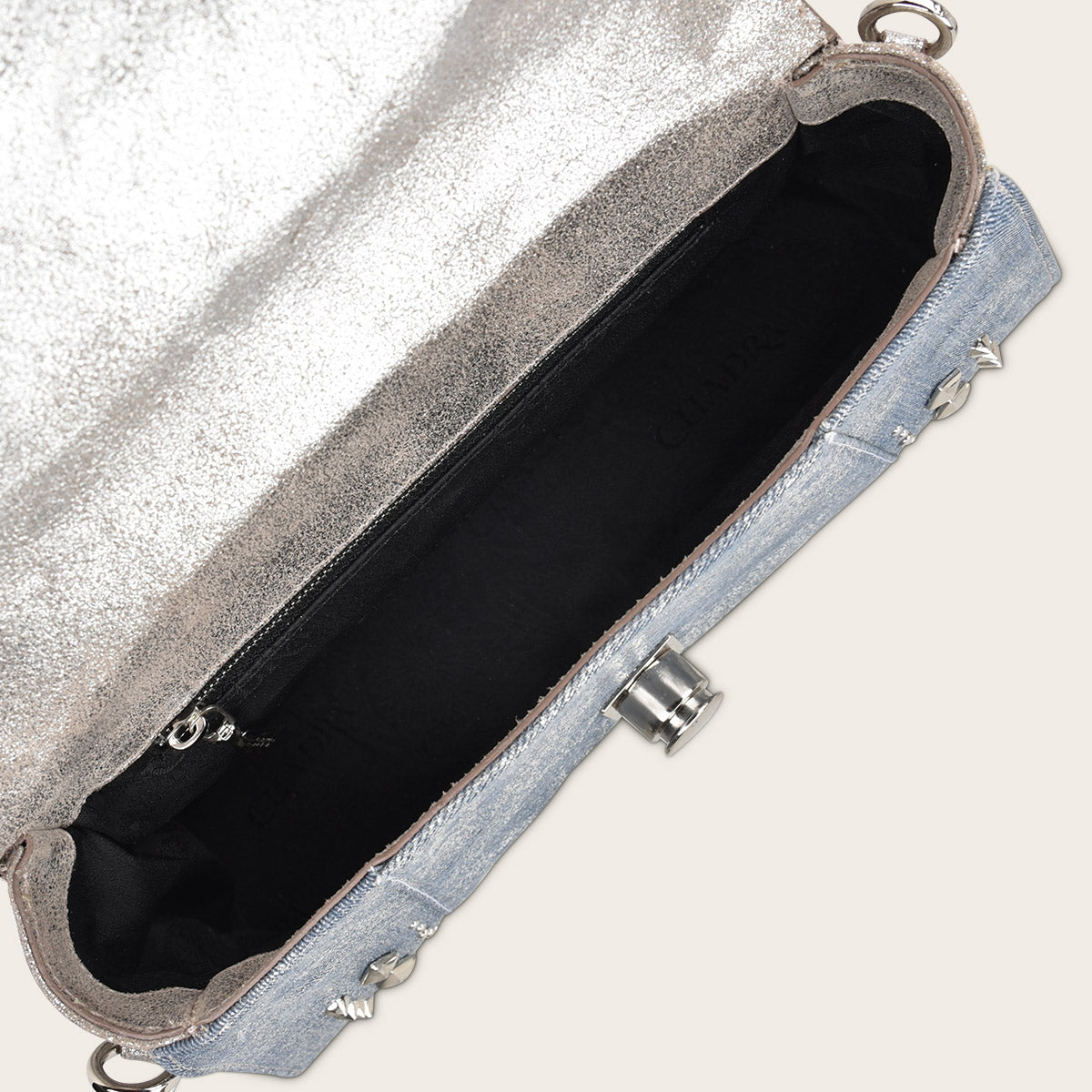 Silver exotic leather asymmetrical handbag
