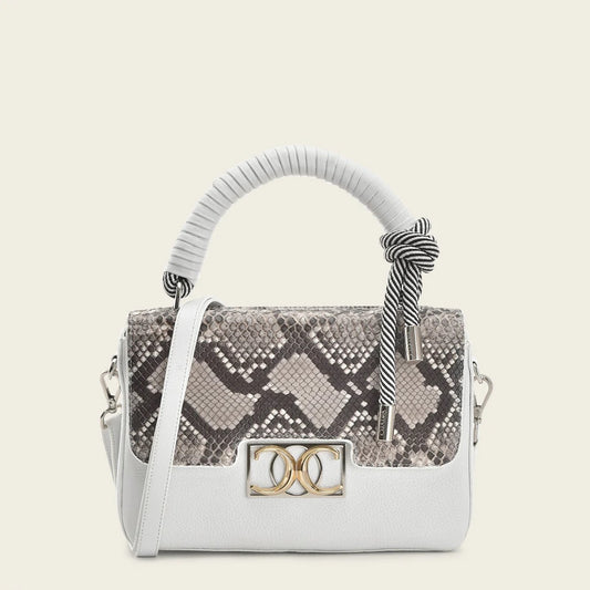 Handmade white exotic leather elegant handbag