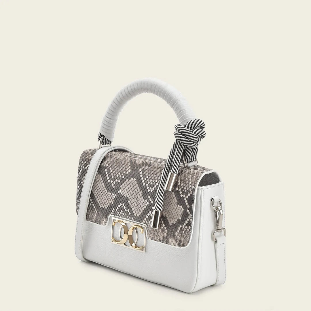 Handmade white exotic leather elegant handbag