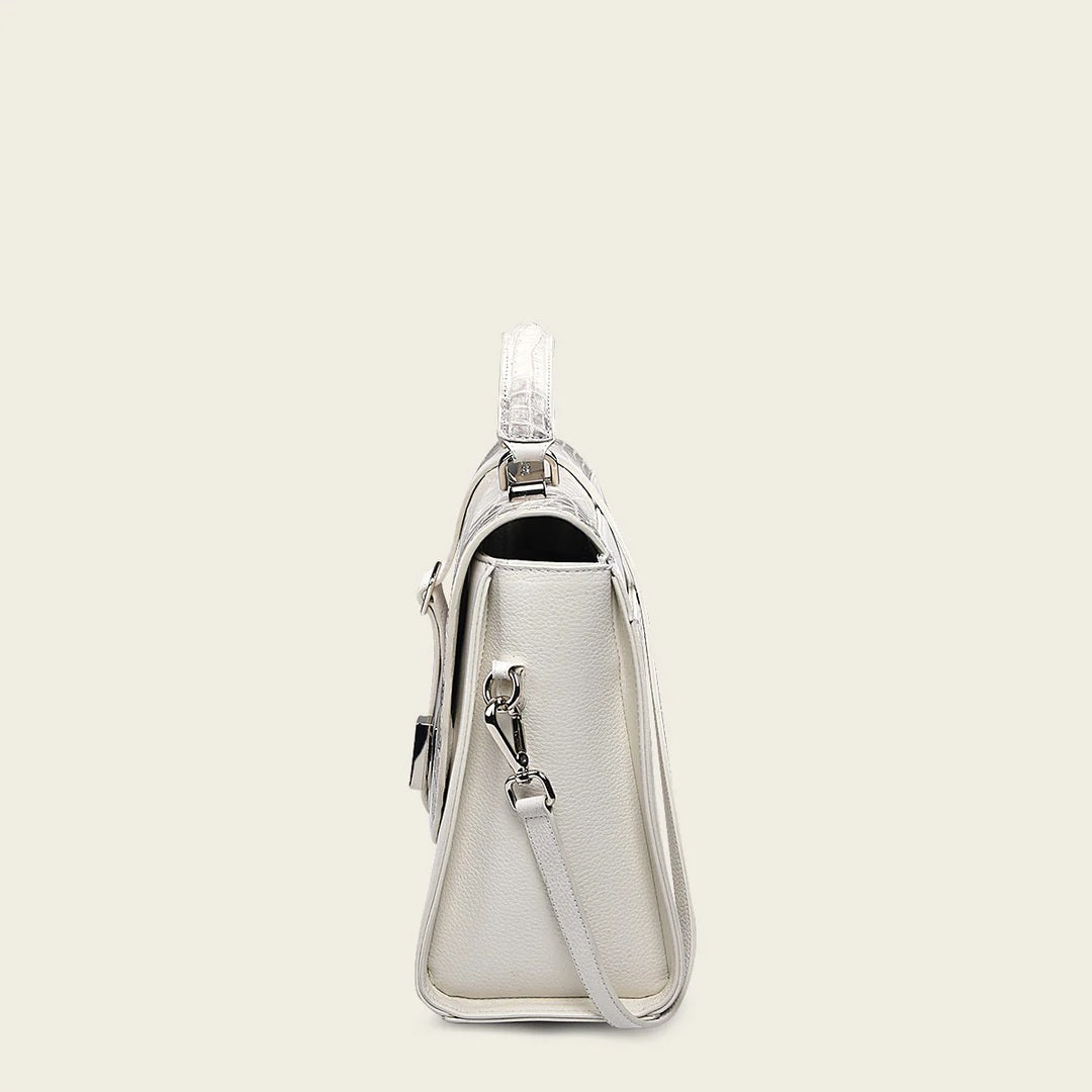 Handmade white exotic leather clutch handbag