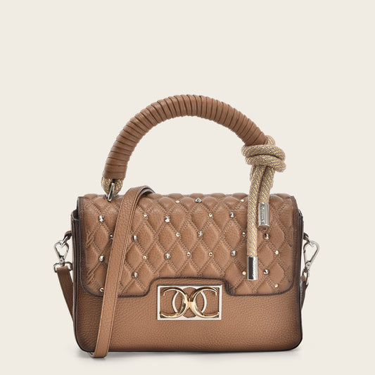 Handmade light brown leather elegant handbag