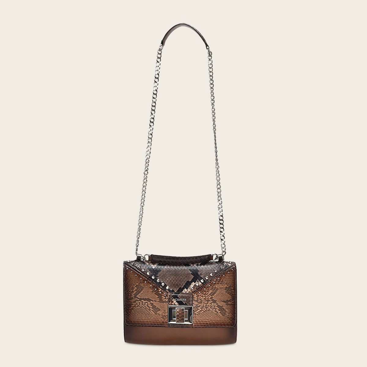 Honey brown genuine exotic leather handbag with chain strap