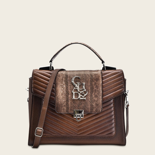 Modern Honey brown handbag with exotic leather detail