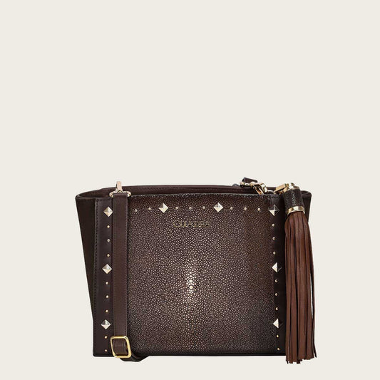 Studded brown leather crossbody bag