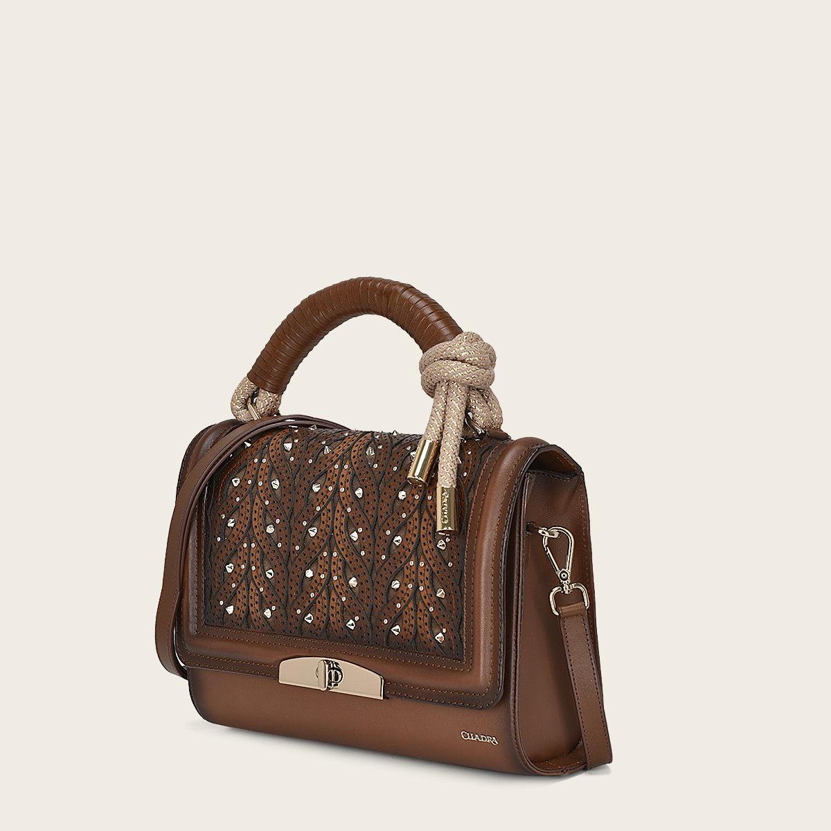 Brown handcrafted handbag with a high detailed stitching