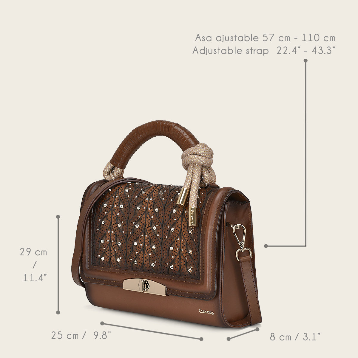 Brown handcrafted handbag with a high detailed stitching
