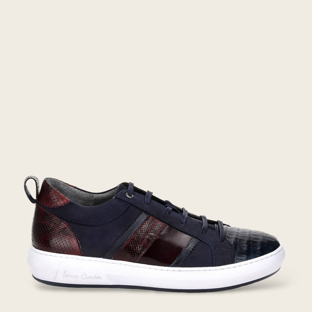 Hand-painted navy exotic leather casual sneakers