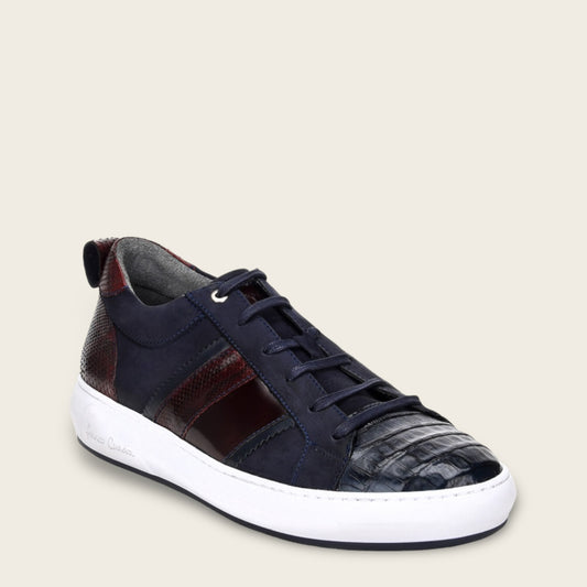 Hand-painted navy exotic leather casual sneakers