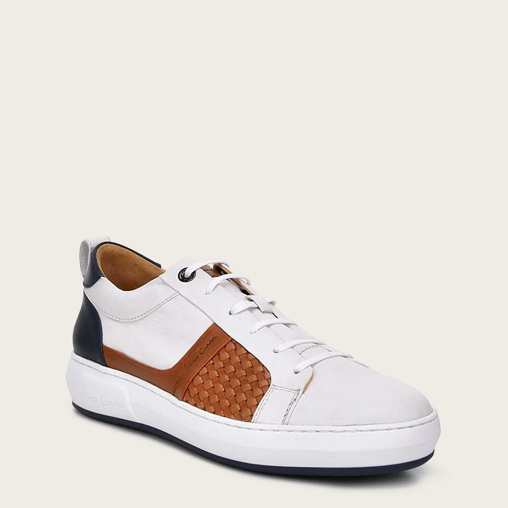 casual white leather sneakers, genuine bovine leather