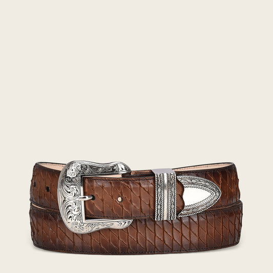 Handwoven honey leather cowgirl belt with grided detail