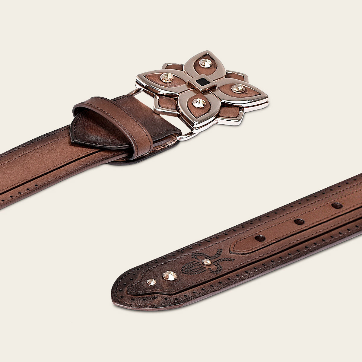 Handwoven brown leather minimalist belt