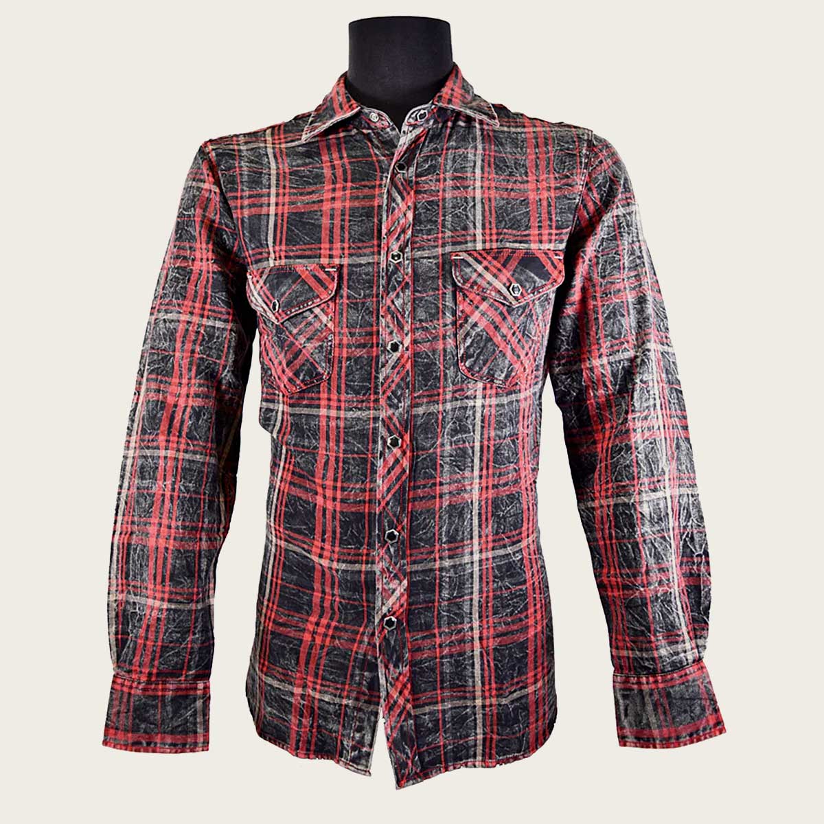 Black shirt for men with checkered print