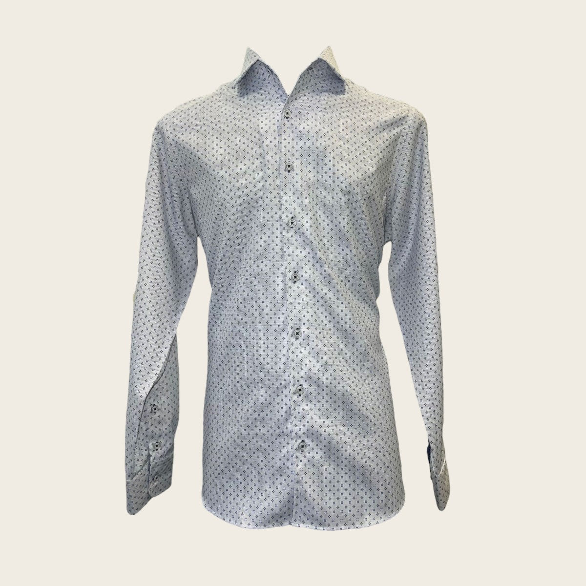 White long sleeve shirt for men with organic motifs, button down