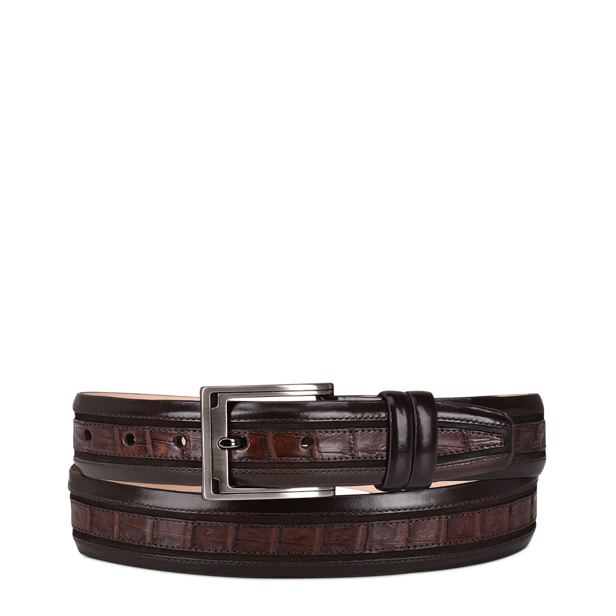 Dark brown formal exotic leather belt