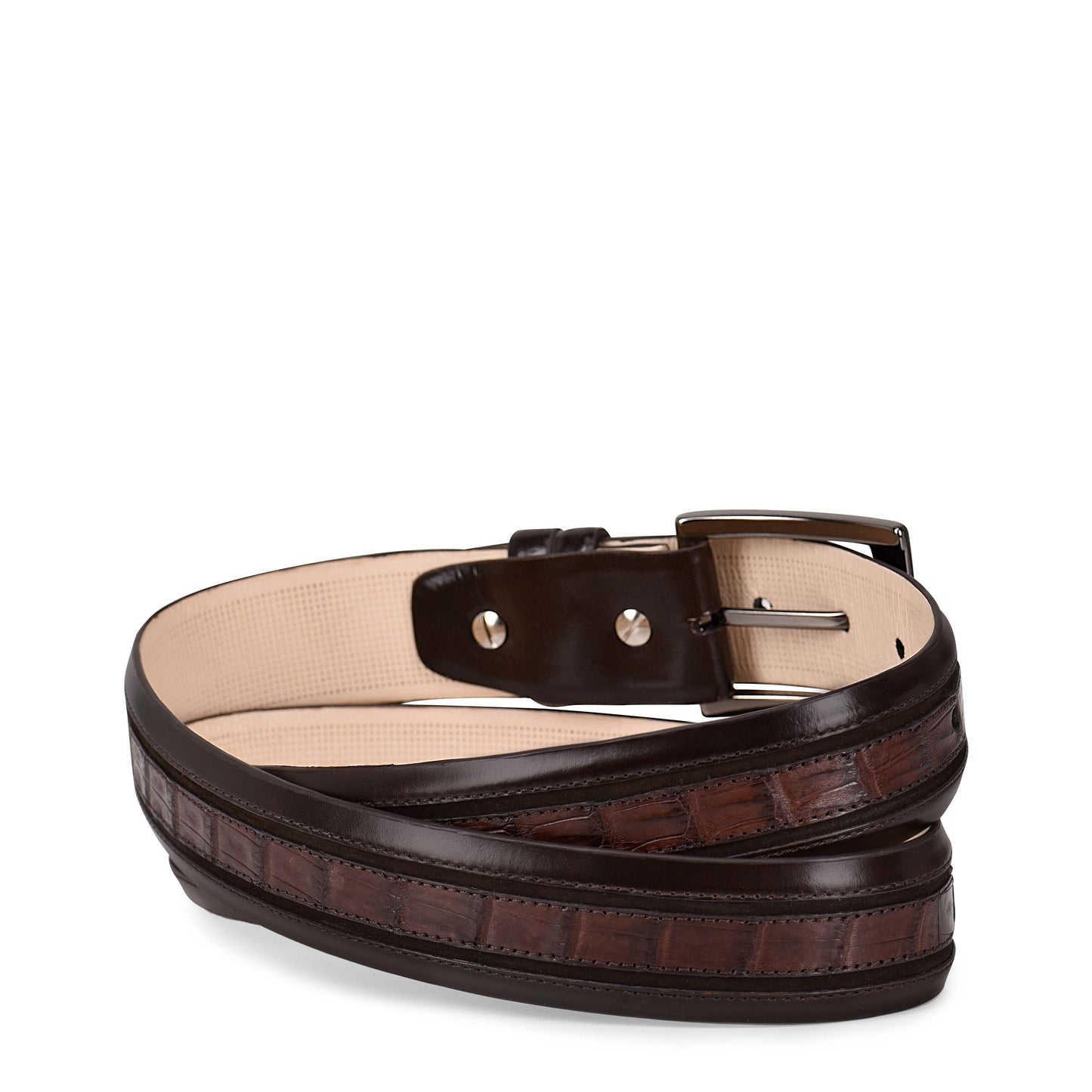 Formal dark brown exotic leather belt