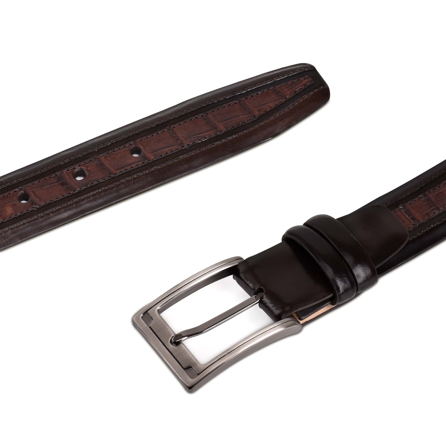 Formal dark brown exotic leather belt