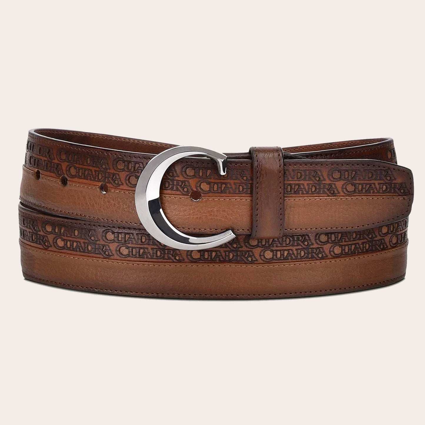 Engraved honey urban leather belt