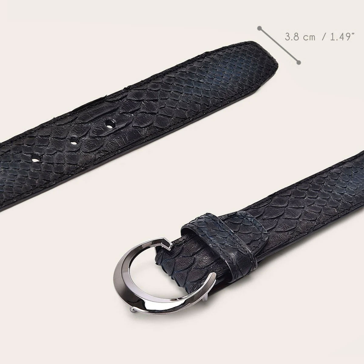 Casual blue exotic leather belt with gradient color finish