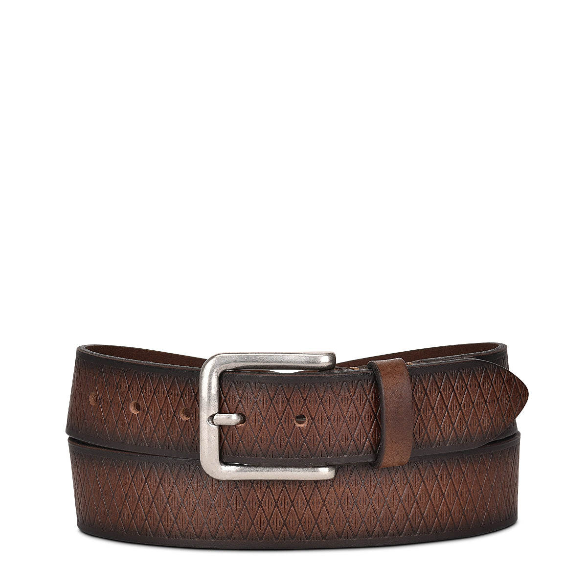 Geometrical engraved casual brown leather belt 1.5
