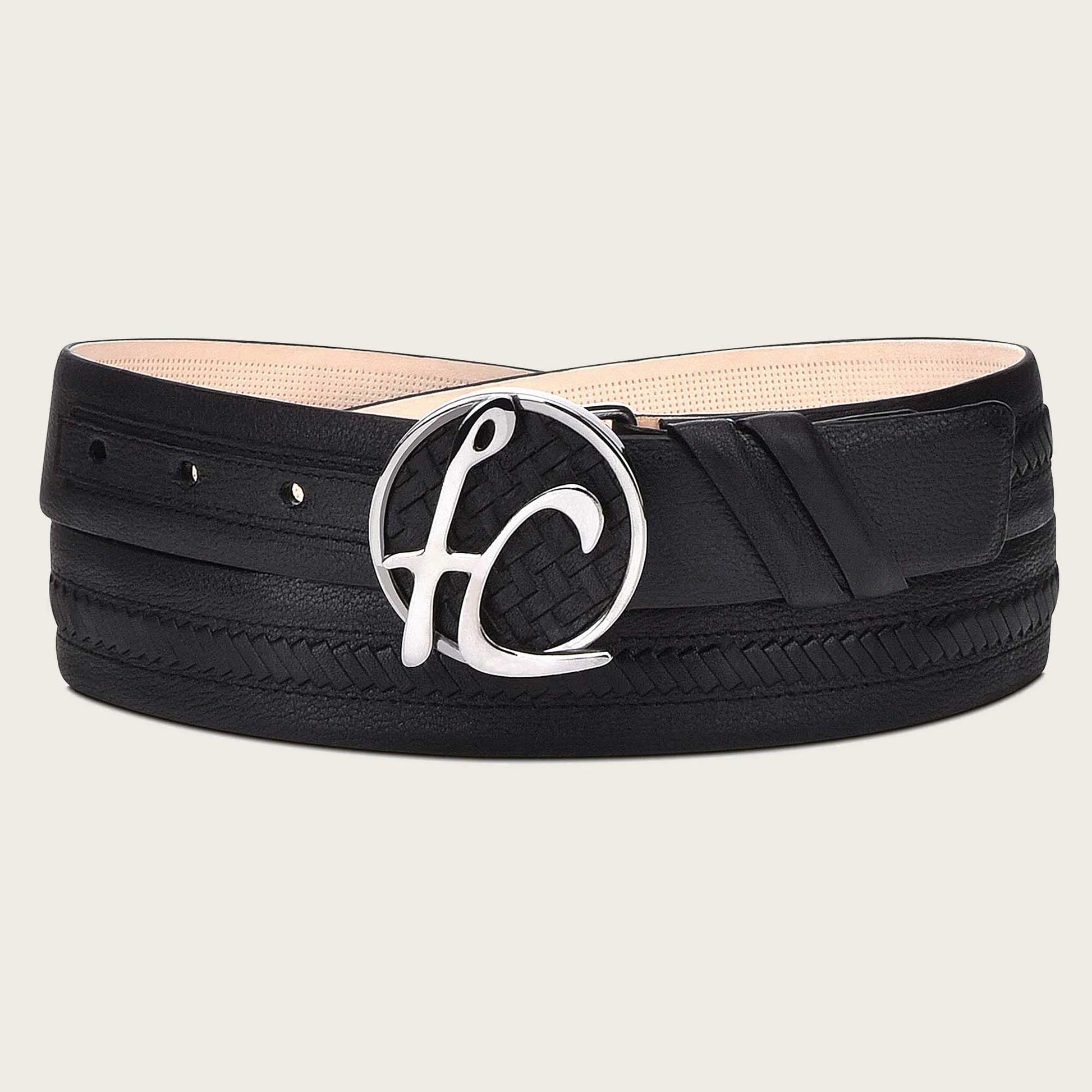 Handwoven black leather belt 2