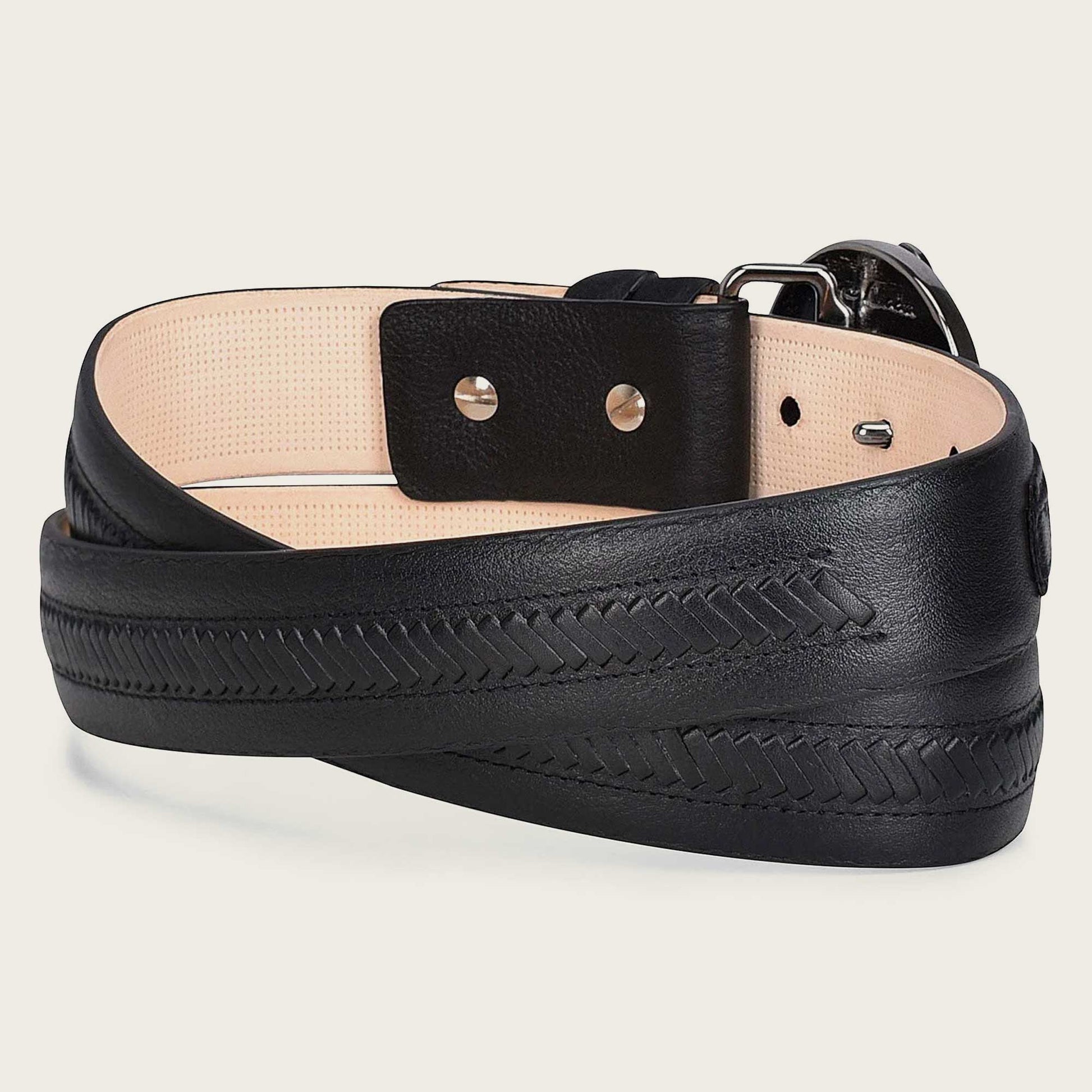 Black Franco Cuadra Dress Belt For Men In Genuine Leather With Handwoven  Details - Cs443Rs - Cuadra Shop