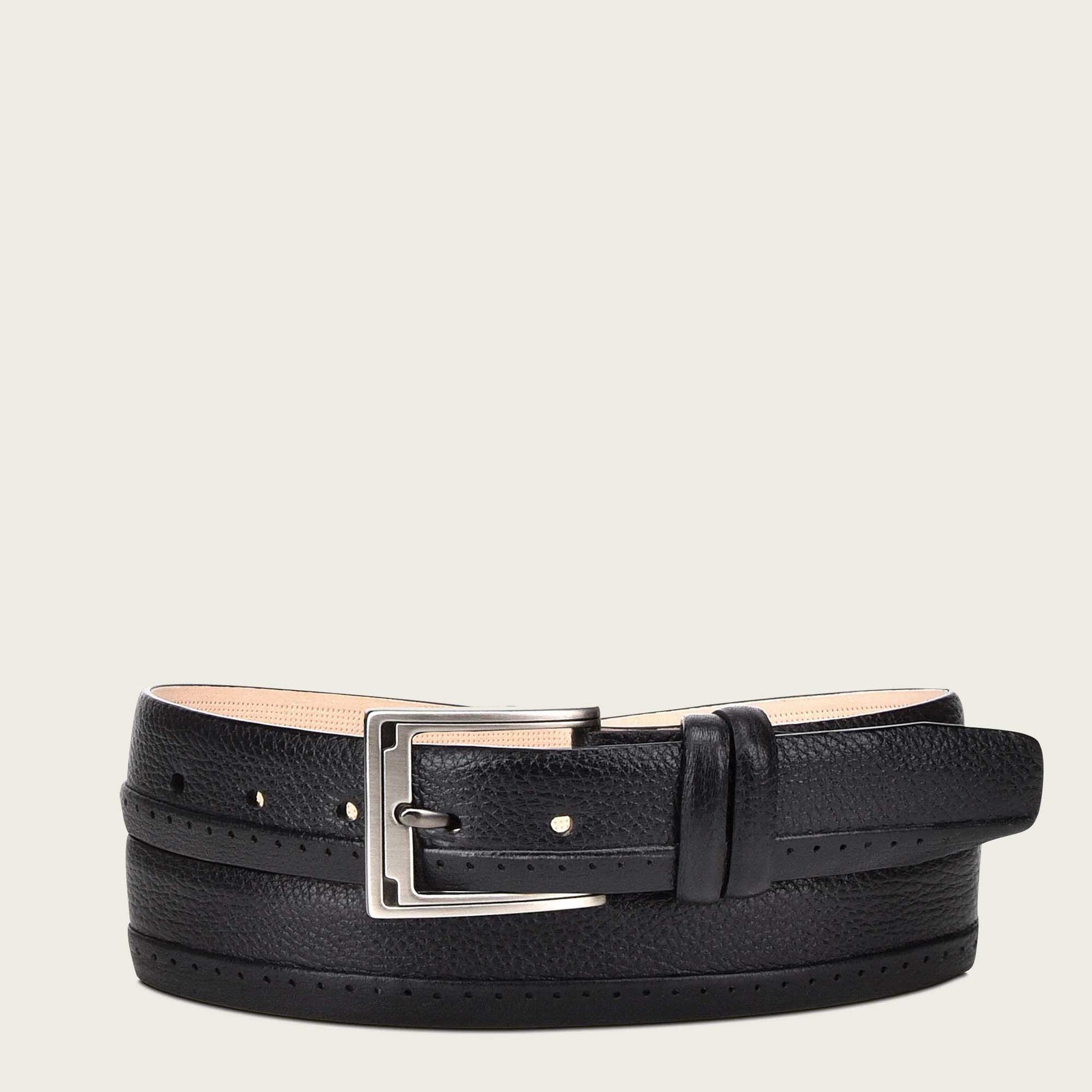 Perforated black leather belt
