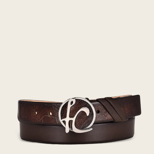 Hand-painted brown exotic leather belt
