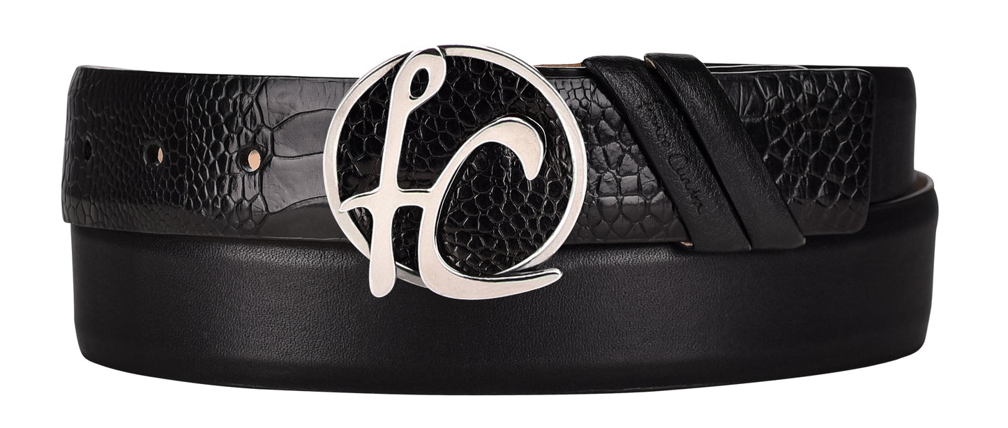 Handwoven black leather belt for men - CS443RS - Cuadra Shop