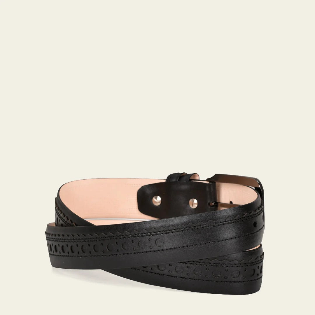 Perforated black leather formal belt