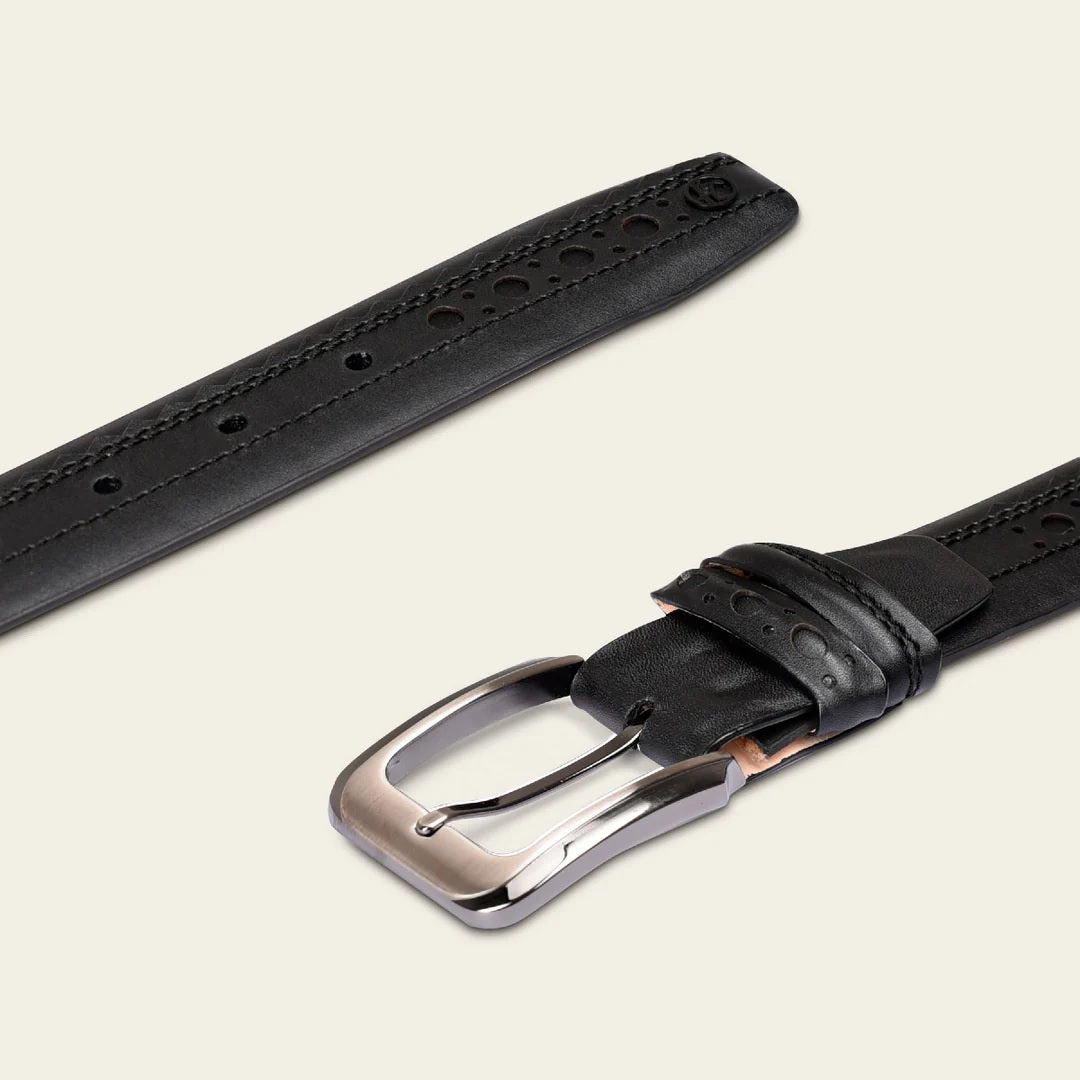 Perforated black leather formal belt