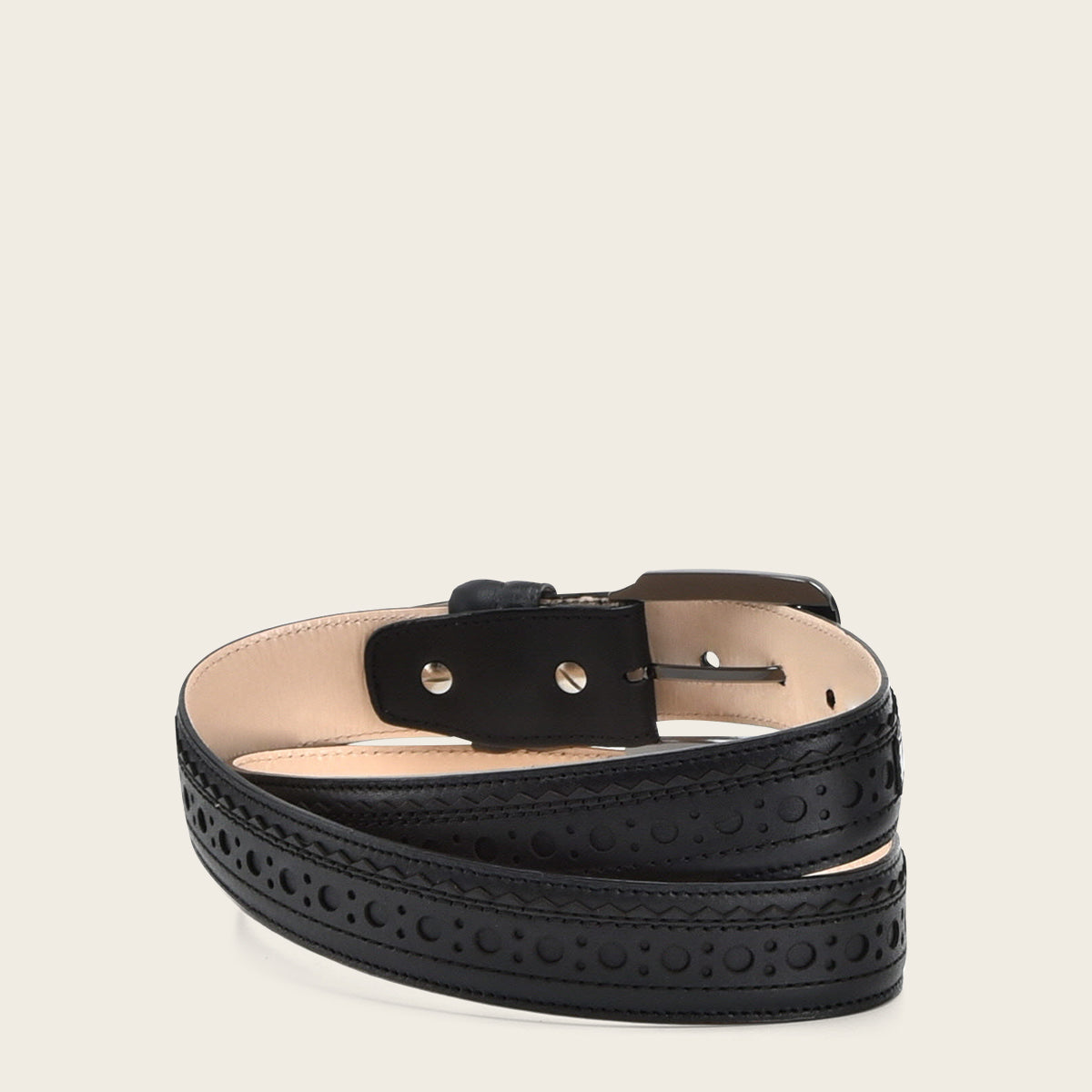 Perforated black exotic leather formal belt