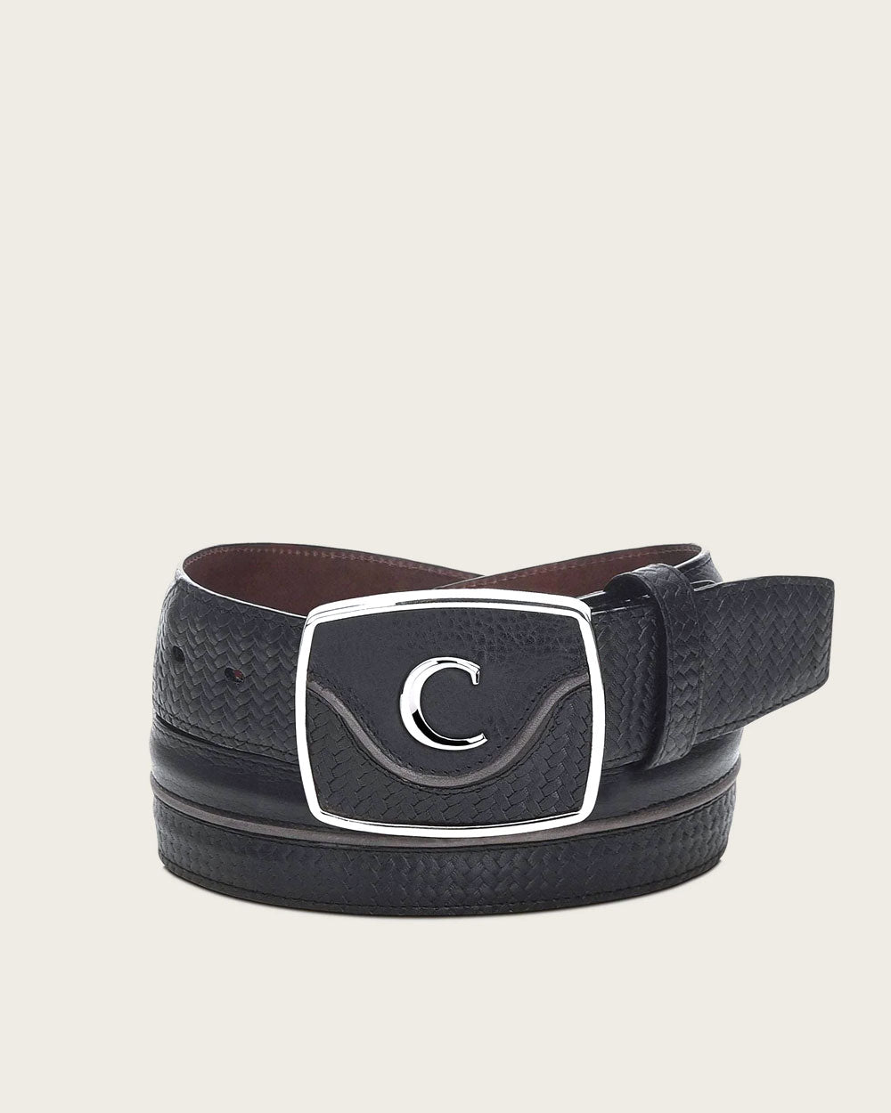 Black Leather Western Belt: Cuadra's engraved belt adds elegance to any outfit with premium materials and craftsmanship.