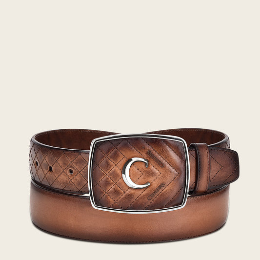 Hand-painted honey leather minimalist western belt