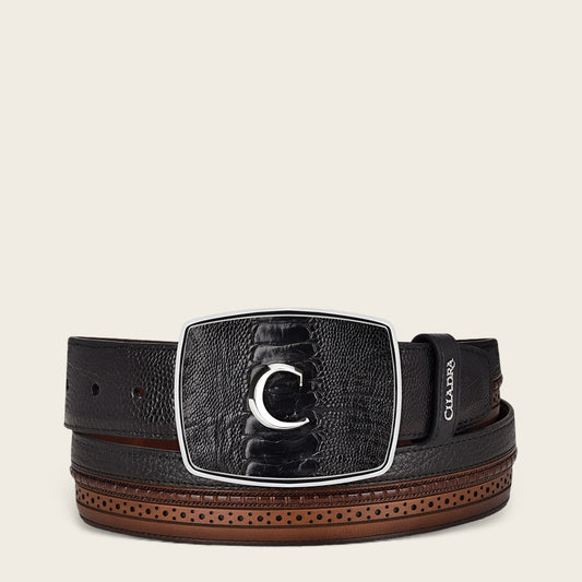 Black exotic leather perforated western belt