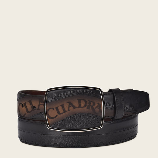 Hand-painted black leather western belt