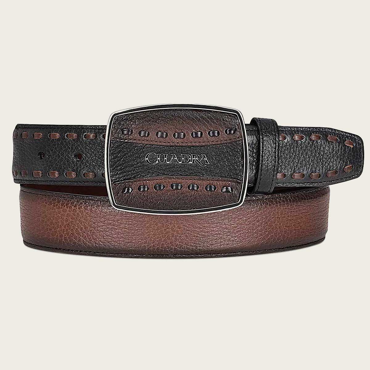 Brown Leather Cowboy Belt for men - CV492VE - Cuadra Shop