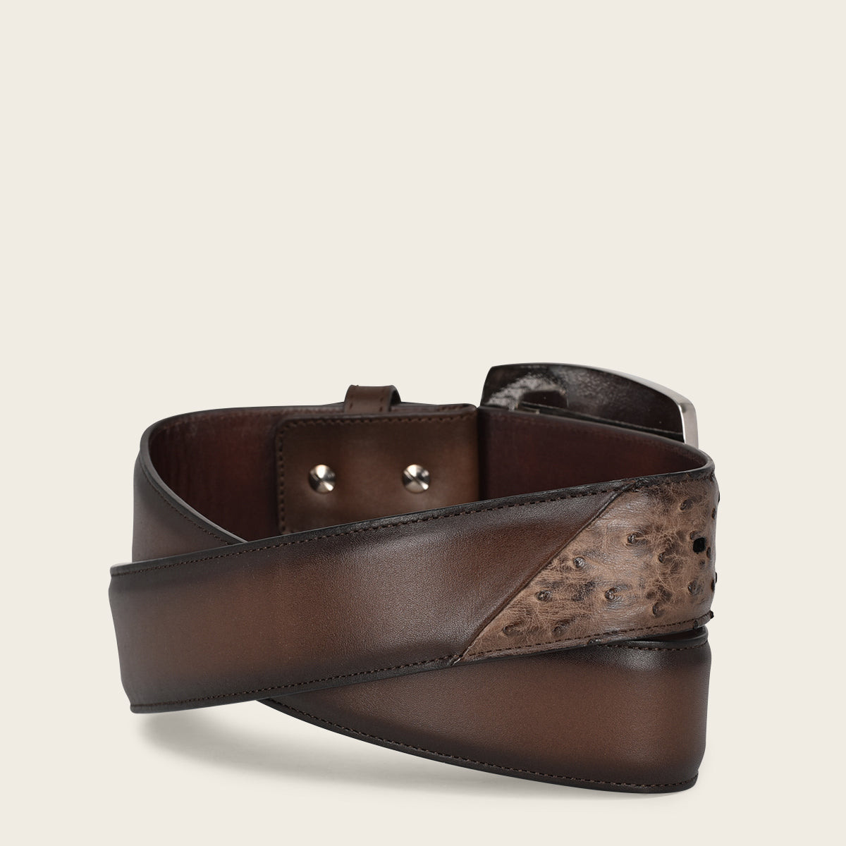 Hand-painted brown exotic leather western belt with double metal insert