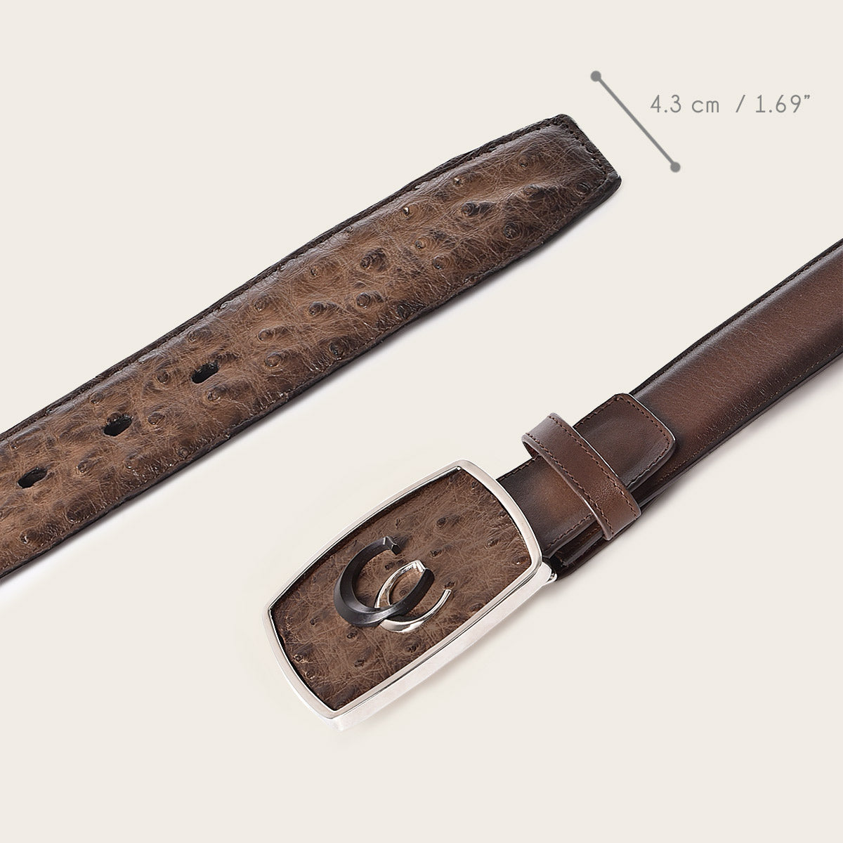Cinturón western de piel exótica color café pintado a mano con doble inserción metálica