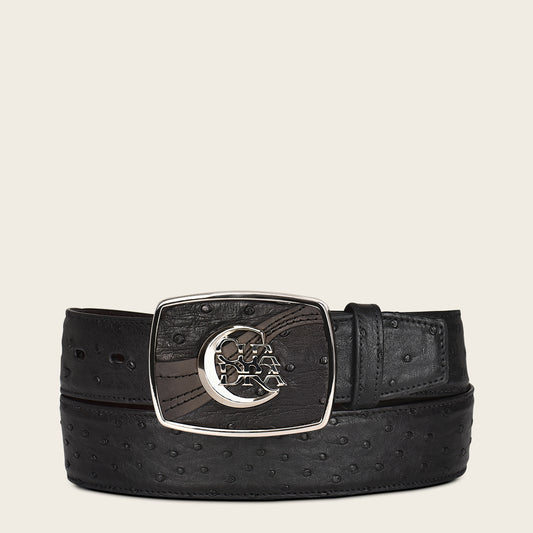 Engraved black exotic leather western belt with Cuadra monogram