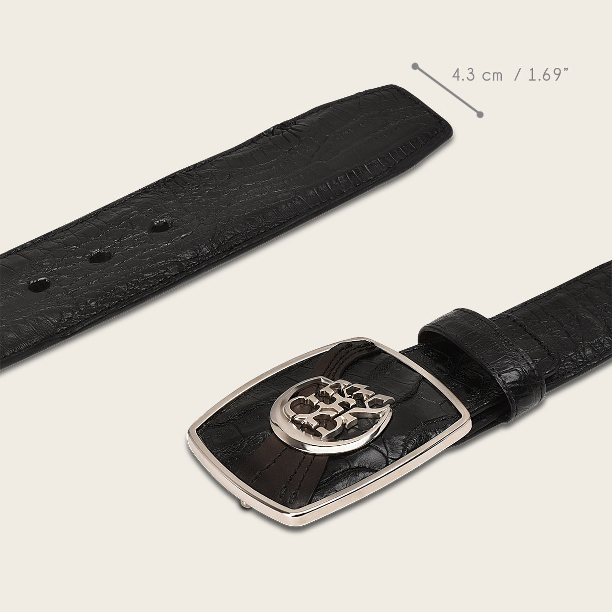 Engraved black high exotic leather western belt with Cuadra monogram
