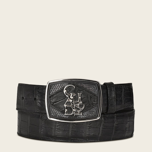 Traditional black high exotic leather western belt