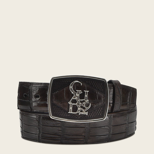 Traditional dark brown high exotic leather western belt