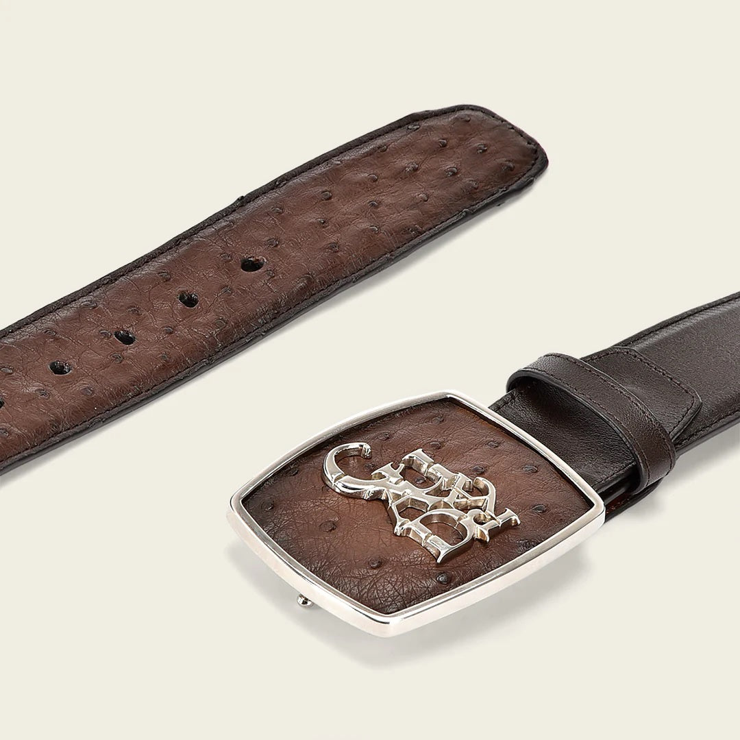 Hand-painted brown ostrich leather western belt